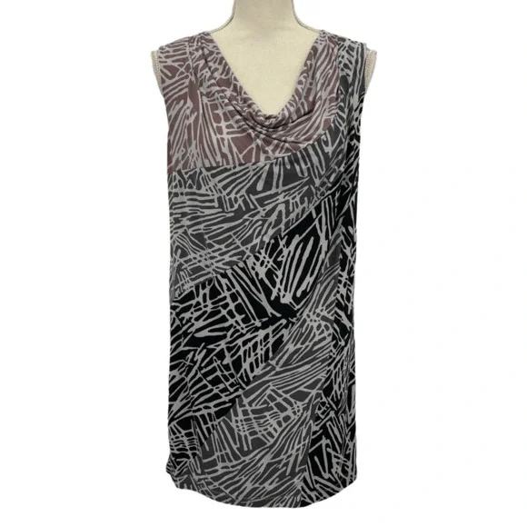 86. BCBG Max Azria Black Comb Geometric Cowl Neck Shift Mini Dress Small - Picture 1 of 11